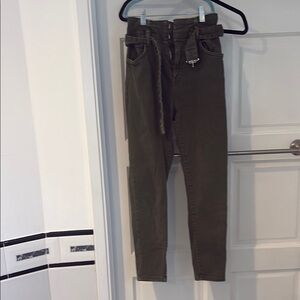 Bershka Green High Rise Jeans Slim Fit